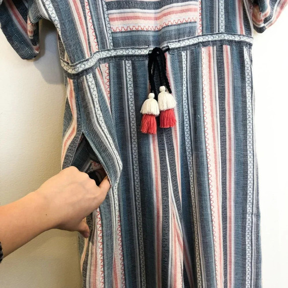 The Odells Striped V Neck Cropped Wide Leg Tassled Beach Vacation Romper XS - Picture 4 of 11